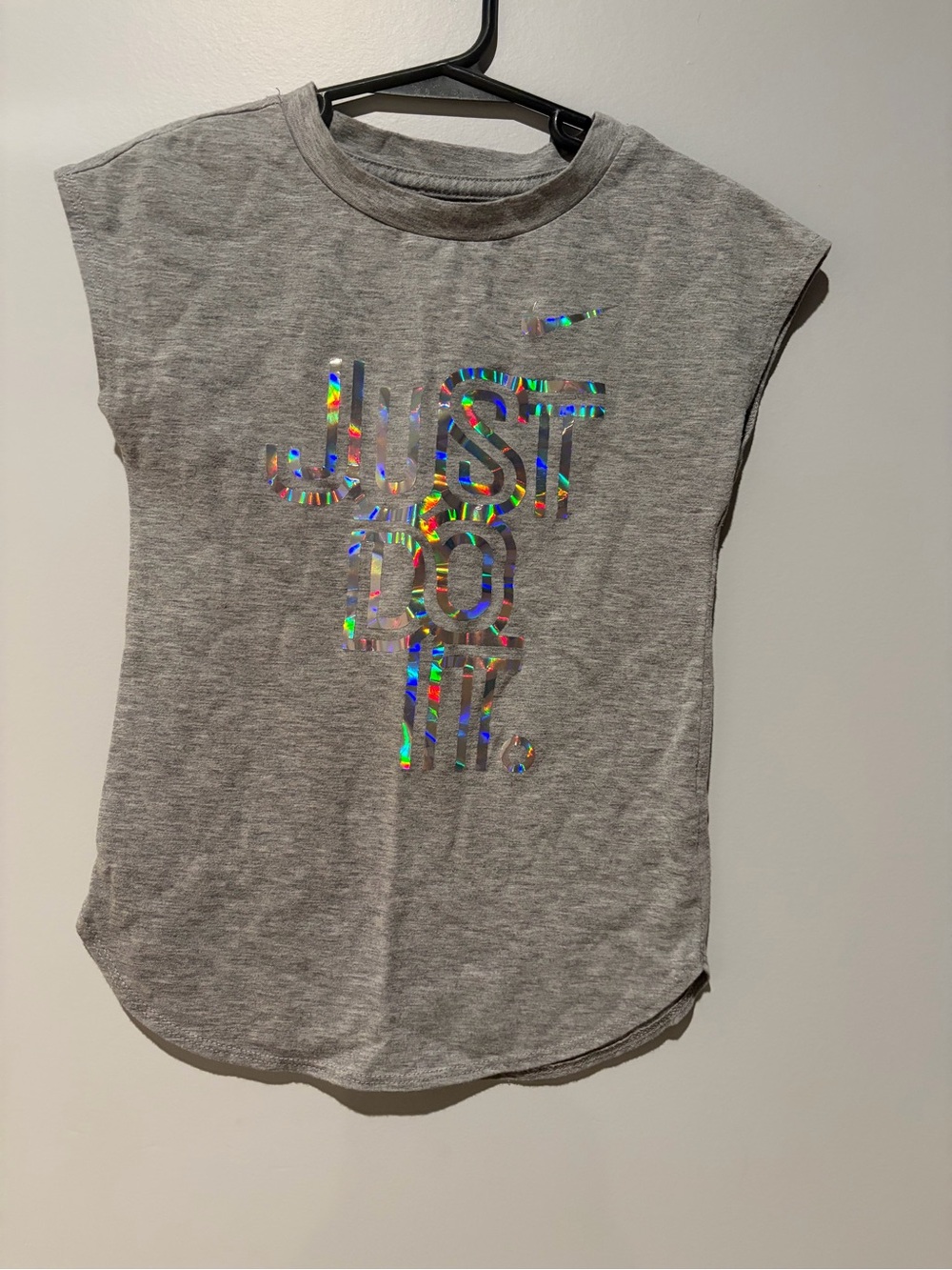 Nike Gray Tee with Holographic 'Just Do It.' Logo